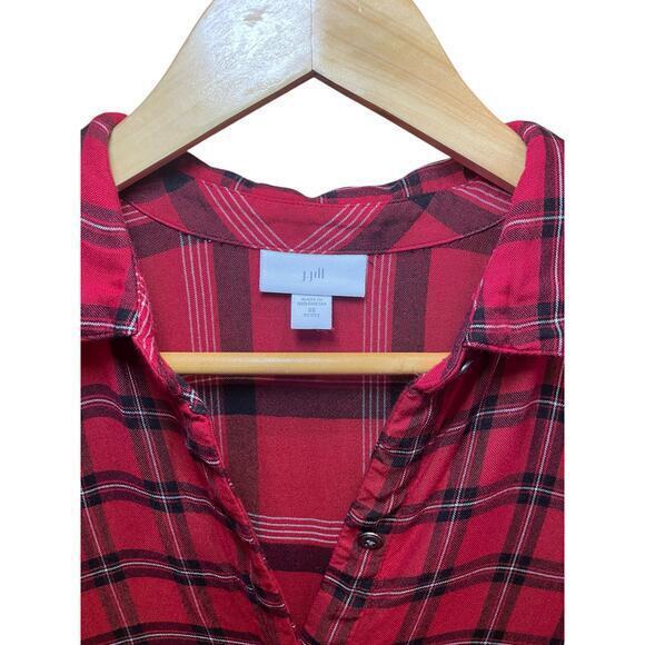 J.Jill Red & Black Tartan Plaid A-Line Tunic Long Button Down Collared Shirt XS - Picture 4 of 17